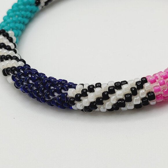 Multi color Seed Bead Roll on Bangle Bracelet roll over hand 7" - Picture 2 of 5